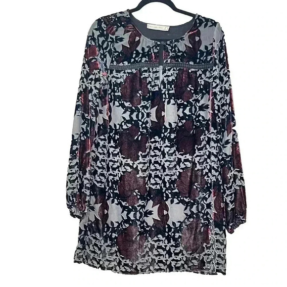 Abercrombie & Fitch Mini Dress S Floral Burnout Lined Black Burgundy Whimsigoth - Picture 2 of 14